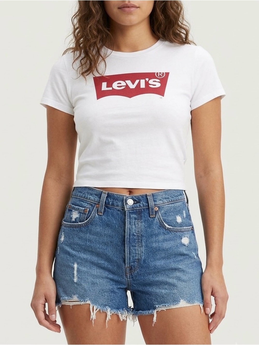 Levi’s Premium High Rise Ribcage Button Fly Distressed Jean Shorts Women Size 30